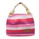 Canvas Multicolor Stripe Picnic Lunch Drink Thermal Insulated Cooler Tote Bag - Fuchsia,Purple