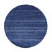 Shahbanu Rugs Navy Blue, Wool and Silk Hand Knotted, Modern Grass Design Gabbeh Densely Woven, Round Oriental Rug (8'0" x 8'0")