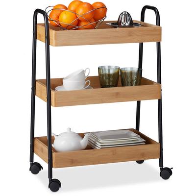Servierwagen Bambus, 3 Ablagen, 360° drehbare Rollen, mit Griffen, Stahlgestell, hbt 70x49x28cm, Image