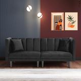 Modern Loveseat sofa Futon Sleeper Velvet Sofa Softy , Black/Navy Blue