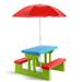 Kids Portable Picnic Table Bench Set with Removable Umbrella