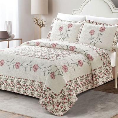 Carnation Rose Quilted Bedspread Ivory, Twin, Ivory