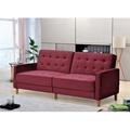 Everly Quinn Chauntelle Twin 80" Wide Tufted Back Convertible Sofa Wood/Velvet/Solid Wood in Red/Pink | 24 H x 80 W x 44.5 D in | Wayfair