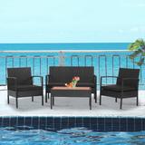 Gymax 4PCS Rattan Patio Conversation Furniture Set Outdoor Sofa Set w/