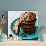 Latitude Run® Brown Cookies On Blue & White Plate - 1 Piece Square Graphic Art Print On Wrapped Canvas in Brown/Green | Wayfair