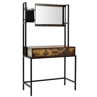 Costway Industrial Vanity Table with 3-Height Adjustable Mirror Bag-Brown