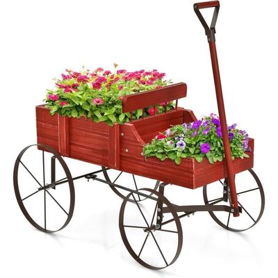 Costway - Gartenwagen Blumentoepfe Blumenkaesten mit Metall Raedern Pflanzenstaender 62 x 34 x 60cm Image