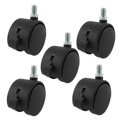 Black Nylon 2" Twin Wheel M10x15mm Threaded Stem Brake Swivel Casters 5pcs