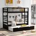 Modern Pine Wood Twin over Twin Bunk Beds for Kids with Full Length Guardrail, Movable Trundle Bed and Ladder