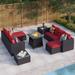 MakeYourDay 9-Pieces Fire Pit Rattan Sectional Sofa Set