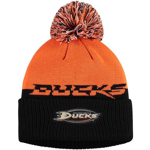 Herren adidas Orange/Schwarz Anaheim Ducks COLD.RDY Strickmütze mit Bündchen und Bommel