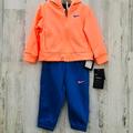 Nike Matching Sets | Nike 12m Kids Active 2pc Set Bright Orange Zip -Up And Blue Sweat Pants | Color: Blue/Orange | Size: 9-12mb