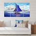 Longshore Tides Sail Boat w/ Blue Sails - 4 Piece Wrapped Canvas Painting Canvas in Blue/White | 28 H x 48 W x 1 D in | Wayfair