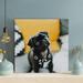 Latitude Run® Black Pug On Gray Textile - 1 Piece Rectangle Graphic Art Print On Wrapped Canvas in Black/White/Yellow | 12 H x 12 W x 2 D in | Wayfair