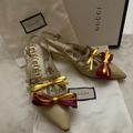 Gucci Shoes | Gucci Bow Bamboo Heels Slingback Shoes | Color: Gold/Red | Size: 8