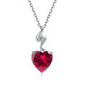 14K Solid White Gold Heart Necklace 0.015 ct Diamond Created Ruby Dainty Pendant with Sterling Silver Chain Solitaire July Birthstone Necklaces Fine Jewellery Gifts for Women Mum Girls