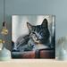 Latitude Run® Brown Tabby Cat On Brown Container - 1 Piece Square Graphic Art Print On Wrapped Canvas in Brown/Gray | 16 H x 16 W x 2 D in | Wayfair
