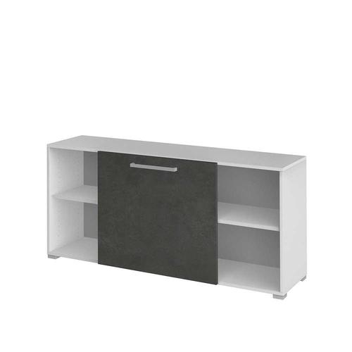 Büro Sideboard mit Schiebetür Weiß Grau