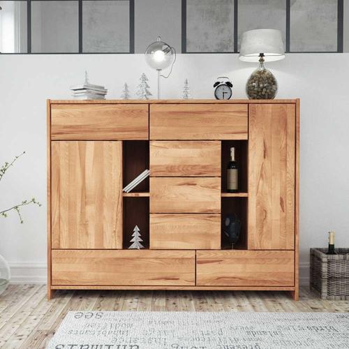 Wohnzimmer Sideboard aus Kernbuche Massivholz mit offenen Fächern