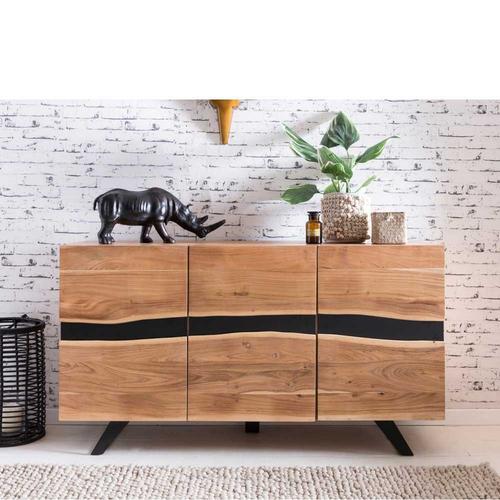 Wohnzimmer Sideboard aus Akazie massiv Metall