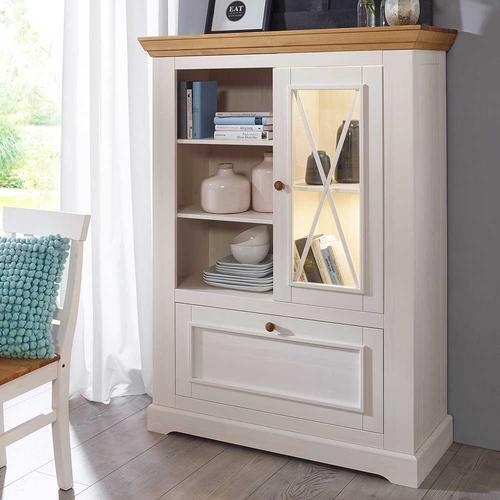 Wohnzimmer Highboard im Landhausstil Weiß und Eichefarben