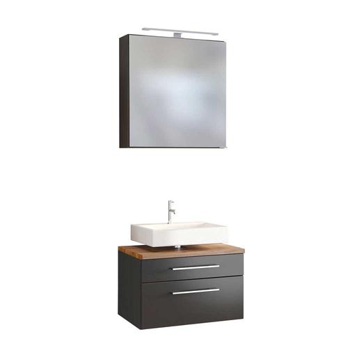 Spiegelschrank mit Waschbeckenschrank dunkel Grau und Wildeiche Dekor (zweiteilig)