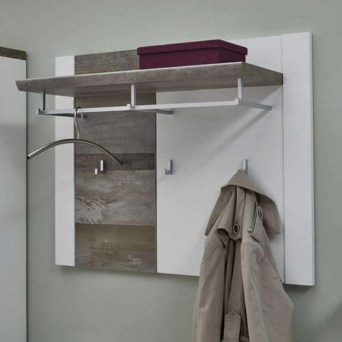 Flur Hängegarderobe in Weiß und Treibholz Optik 90 cm breit