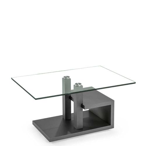 Glas Couchtisch in Anthrazit Rollen