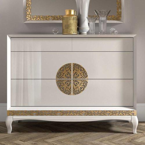 Italienisches Design Sideboard in Weiß Blattgold verziert