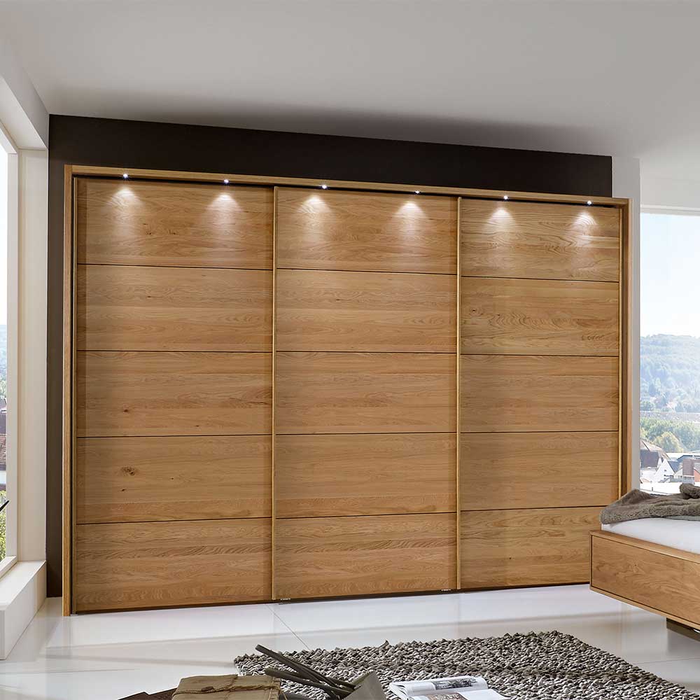 Schiebetürenschrank aus Eiche teilmassiv 310 cm breit
