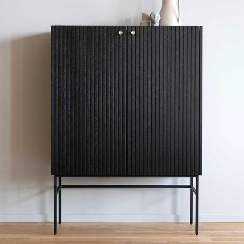 Wohnzimmer Highboard in Schwarz Eiche teilmassiv 100 cm breit