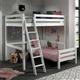 Kinderzimmer Eck Stockbett aus Kiefer Massivholz Weiß Leiter