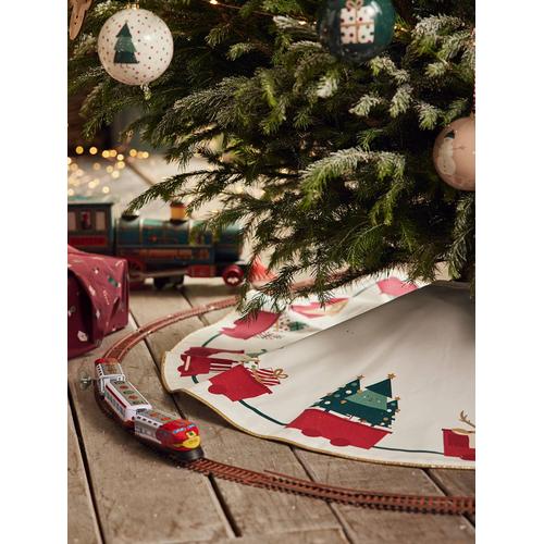 Weihnachtsbaum-Teppich mit Eisenbahn-Motiven weiß von vertbaudet