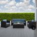 Hokku Designs Artishia 5 Piece Rattan Sectional Seating Group w/ Cushions Plastic in Blue/Black | 31 H x 73.5 W x 27.25 D in | Outdoor Furniture | Wayfair