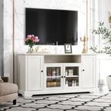 TV Stand for TV up to 65 inch with 2 Tempered Glass Doors Adjustable Panels Open Style Cabinet, Sideboard for Living Room
