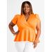 Plus Size Tulip Sleeve Mock Wrap Peplum Top