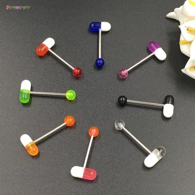 I Feel Good 1pc/lot Blue Capsule Tragus Piercing lengua Acrylic Pill Tongue Rings Women Men Jewelry Kylie Lip Piercing Tongue
