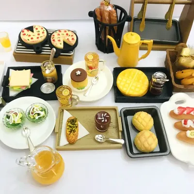 NEW 1/12 Dollhouse Miniature Breakfast Food Mini Bread Tart Fruit Salad Drink for Blyth Barbies OB11 BJD Doll House Decor Toys