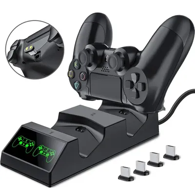 PS4 Controller Charger Charging Dock Station with 4 Micro USB Charging Dongles Dual Charging Dock