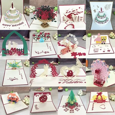1pcs 3D Pop Up Greeting Cards With Envelope Laser Cut Post Card For Birthday Christmas Valentine'