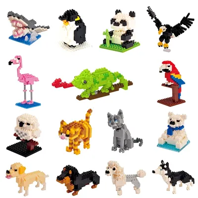 Kids Toy Mini Building Blocks Micro Bricks Eagle Moose Dog Cat Bird Animals 3D Model Bag Gifts