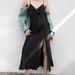 Zara Dresses | New Zara Dress Black L Lingerie Style Spaghetti Straps Front Slit Satin | Color: Black | Size: L