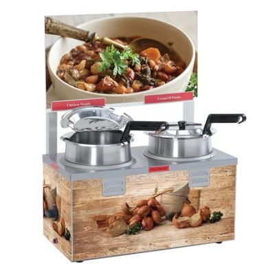 Nemco 6510-T4 Triple Well 4 Qt. Soup Warmer Merchandiser with Header, Single Thermostat - 120V, 1200W