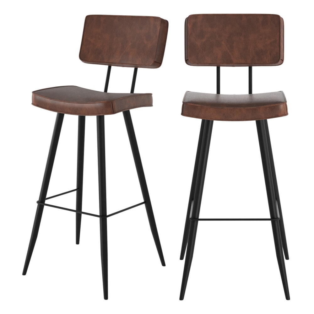 Lot de 2 chaises de bar marron en cuir synthétique 75.5 cm