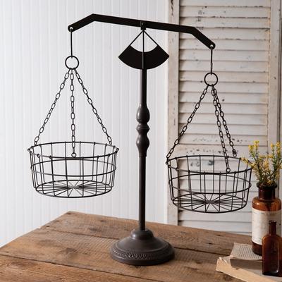 Black Metal Tabletop Balance Scale with Baskets Ideal for Kitchen Decor - 26''W x 10''D x 27''H