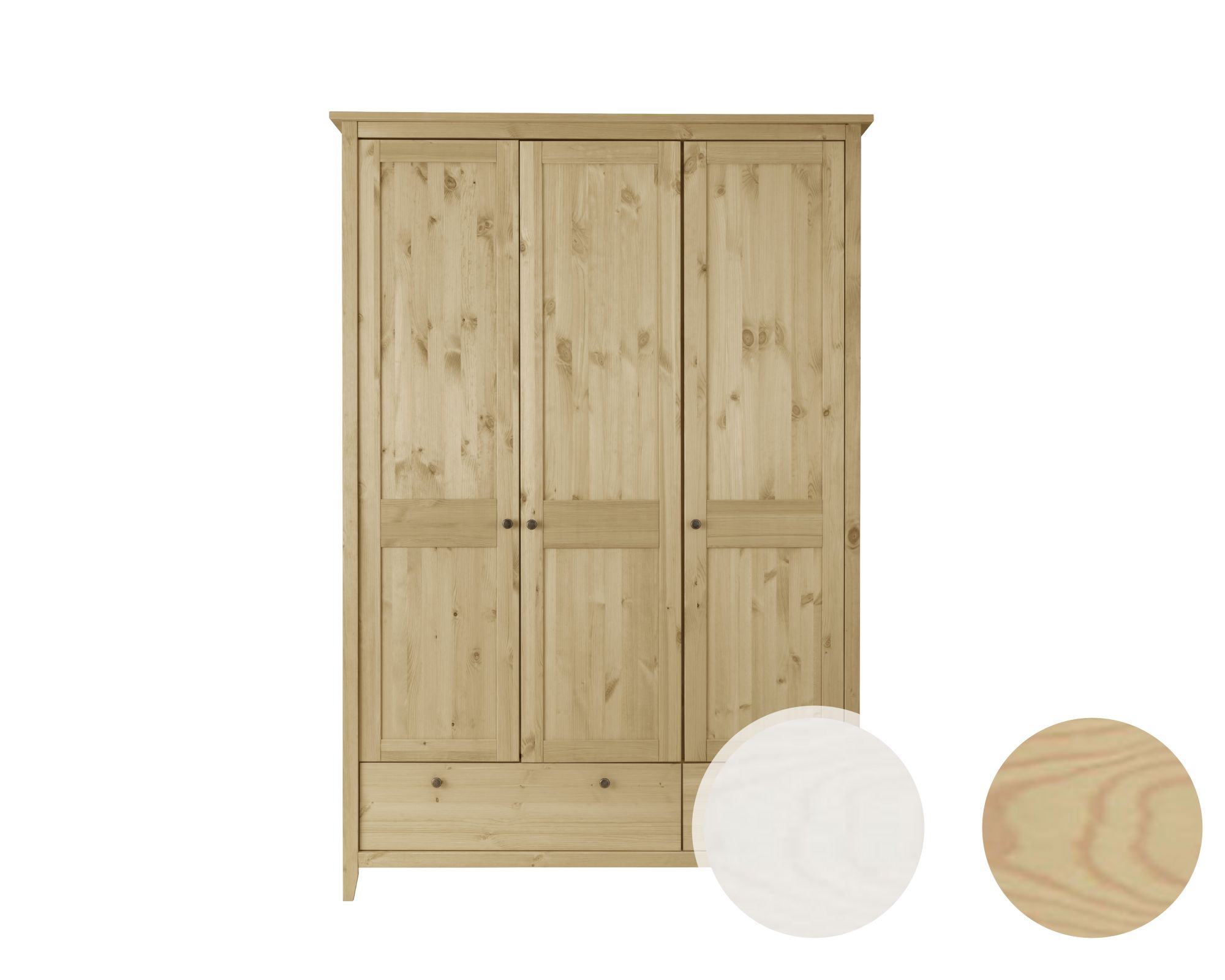 Massivholz »Solvita« Kleiderschrank 3-türig Kiefer gelaugt