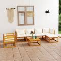 vidaXL 7-tlg. Garten-Lounge-Set mit Auflagen Creme Massivholz Akazie