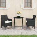 vidaXL 3-tlg. Bistro-Set Poly Rattan und Hartglas Schwarz