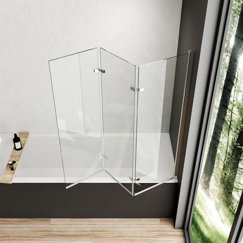 Duschabtrennung 130×140 cm Duschwand für Badewanne, 3-teilig faltbar Badewannenaufsatz mit 6mm Nano