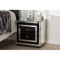 Everly Quinn Baillee Clear & Black Contrasting Mirrored 2-Drawer Nightstand Wood in Black/Brown/Gray | 15.75 H x 24 W x 24 D in | Wayfair